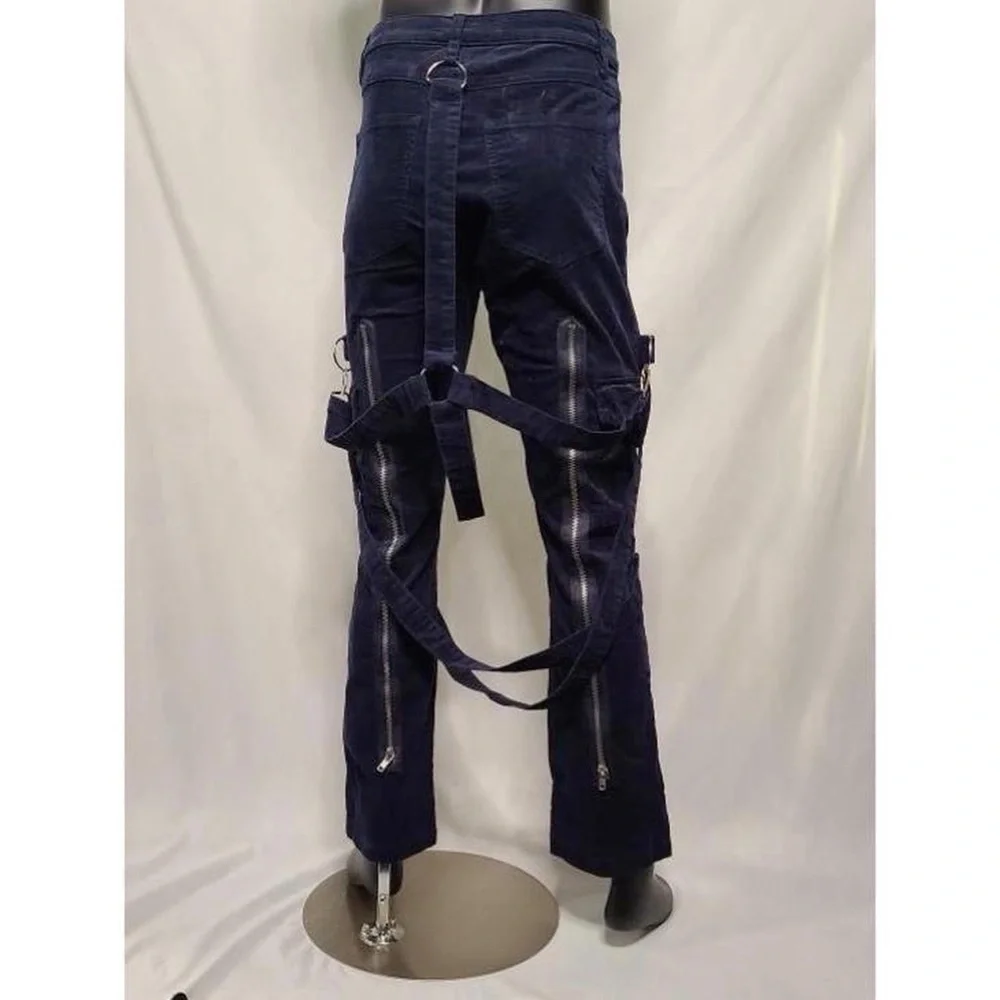 Free Agent Blue Corduroy Punk Bondage Pants Small Unisex Utility Cargo NWT - Picture 2 of 6